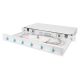 8. FO-Patchpanel mit Geräten, 19 Zoll, 1 HE, 6x LC DX, OM3, Anschlusskabel, Adapter, Einschubfächer, verschiebbar, grau