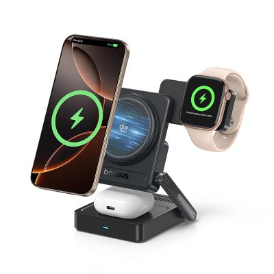 5. Baseus PicoGo AF21 3-in-1 Qi2.2 35W Wireless-Ladegerät mit 45W EU-Netzteil und 1m USB-C-Kabel – Schwarz