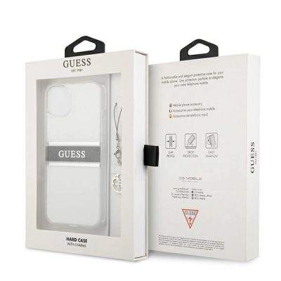 8. Guess GUHCP13SKB4GGR iPhone 13 mini 5.4" Transparente Hardcase 4G Grey Strap Charm