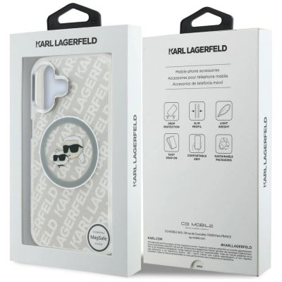 8. Karl Lagerfeld IML Glitter Karl & Choupette Heads Logo MagSafe iPhone 16 Hülle - Grau