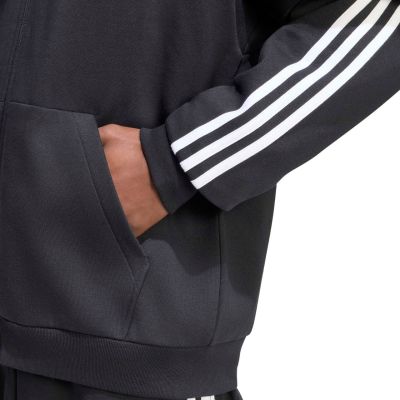 5. adidas Essentials Fleece-Kapuzenjacke für Herren mit 3 Streifen und durchgehendem Reißverschluss, Schwarz, KY6559