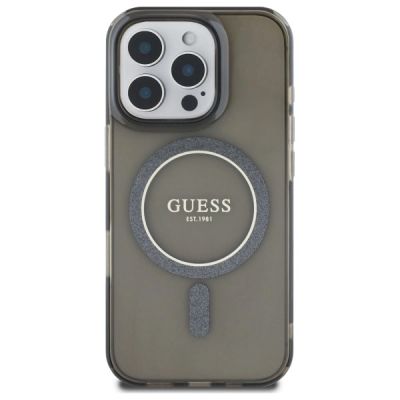 3. Guess IML Glitter Circle MagSafe Hülle für iPhone 16 Pro – Schwarz