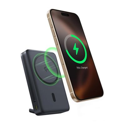 3. Baseus Nomos 10000mAh 30W Qi2 Powerbank mit MagSafe-kompatiblem Ständer und integriertem USB-C-Kabel – Schwarz