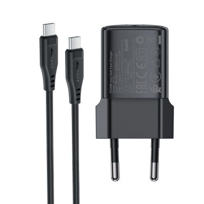 5. Acefast A118 30W GaN USB-C Wandladegerät mit USB-C-Kabel (1,2 m) – Schwarz