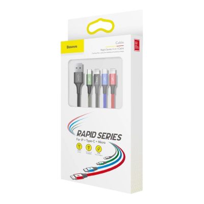 17. Baseus Kabel USB 4in1 Kabel, 2x Lightning / USB Typ C / Micro USB, Nylon geflochten 3.5A 1.2m schwarz (CA1T4-A01)