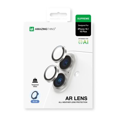 4. AmazingThing AR Aluminium 2 Linsenglas mit Kameralinsenrahmen für iPhone 16 / 16 Plus - Blau