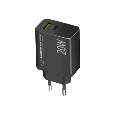 4. ESPERANZA Netzladegerät 20 W USB-C PD 20 W / USB-A QC 3.0 18 W Schwarz EZC105K