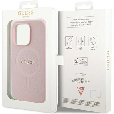 8. Guess GUHMP14LPSAHMCP Hülle für iPhone 14 Pro – rosa Saffiano MagSafe