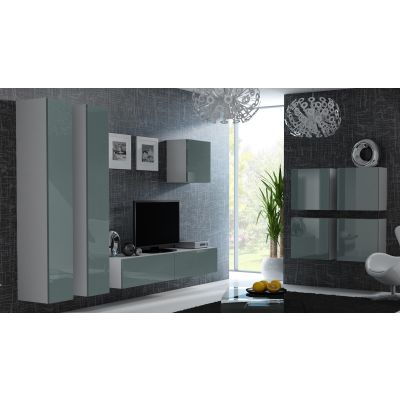 4. VIGO quadratische Vitrine 50/50/30 weiß/grau glänzend