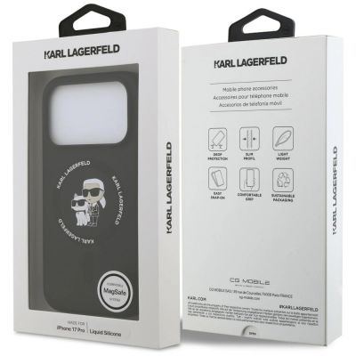 8. Karl Lagerfeld Silikon-Hülle Karl&Choupette Ring MagSafe für iPhone 18 Pro Max / iPhone 17 Pro Max – Schwarz