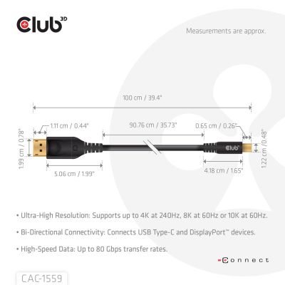 4. USB-C auf DP 1M/M/M CAC-1559 Club3D Kabel