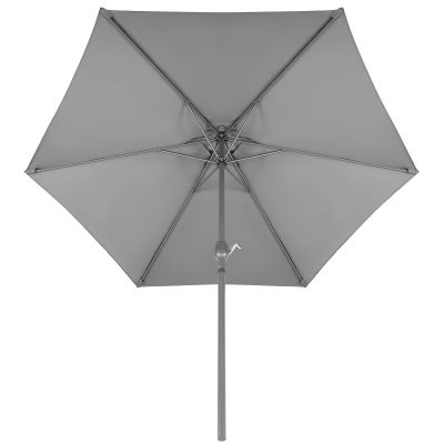 20. Gartenmöbel-Set: Tisch, 4 Stühle und grauer Sonnenschirm