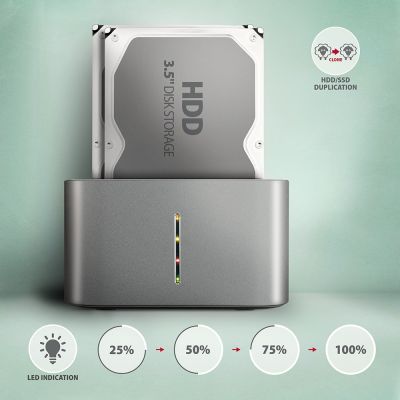 3. AXAGON ADSA-DC USB 3.2 Gen1 Dockingstation – 2x SATA 6G CLONE DUAL HDD ASMedia