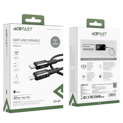 5. Acefast C4-01 Lightning – USB-C PD-Kabel 30 W 3 A 480 Mbit/s 1,8 m – Schwarz