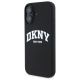 2. DKNY Silikon-MagSafe-Hülle mit weißem bedrucktem Logo für iPhone 16 – Schwarz
