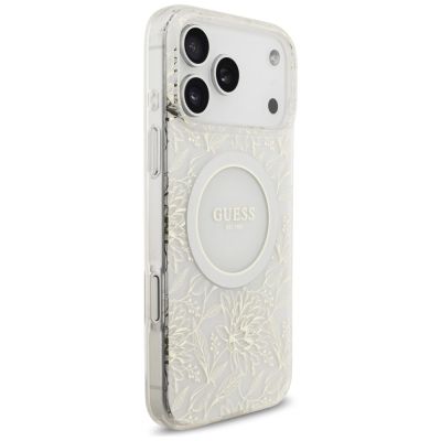 4. Guess IML Flowers Electro Pearl Strap MagSafe Case für iPhone 17 Pro Max - Weiß