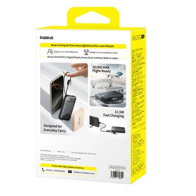 4. Baseus EnerFill FC11 10000mAh 22,5W Powerbank mit Digitalanzeige und zwei integrierten Kabeln – Schwarz