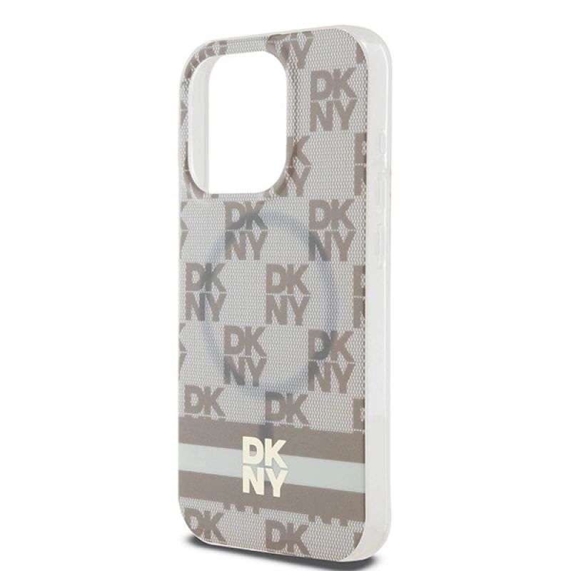 6. DKNY IML Checkered Mono Pattern & Printed Stripes MagSafe-Hülle für iPhone 14 Pro Max – Beige