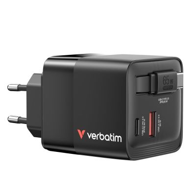 Verbatim Gan 65W Ladegerät mit 2x USB-C PD, 1x USB-A, Rücklaufkabel 32217