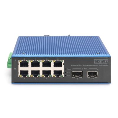 3. Industrieller 8+2-Port Fast Ethernet PoE-Switch, 8 Ports PoE FE RJ45, 2 GE SFP-Ports