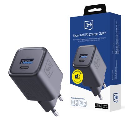 20. 3mk Hyper Charger PD 33W GaN QC4+ PPS AFC FCP SCP 1A1C Wandladegerät – Schwarz