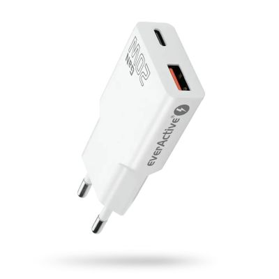 2. EVERACTIVE Wandladegerät mit 1 x USB- und 1 x USB-C-Anschluss, Schnellladefunktion 3.0, 20 W, superflach, weiß, SC-340Q