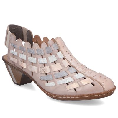 Damen-Lederschuhe mit hohem Absatz, bequem und flexibel, cremefarben, Rieker 46778-64