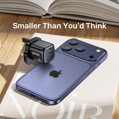 21. UNITEK 2x GAN 45W Ladegerät, 2x USB-C PD 3.0, QC, Schwarz