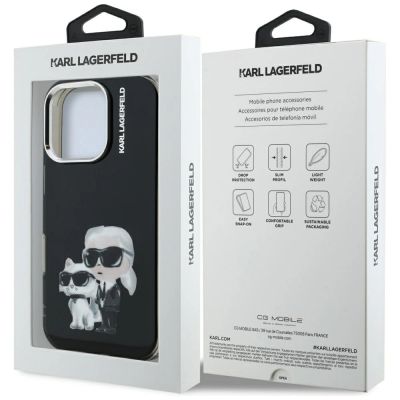 8. Karl Lagerfeld IML Aquarelle Karl & Choupette & Logo Hülle für iPhone 16 Pro Max - Schwarz