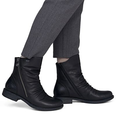 12. Rieker 74853-00 Wasserdichte schwarze Leder-Ankle-Boots für Damen