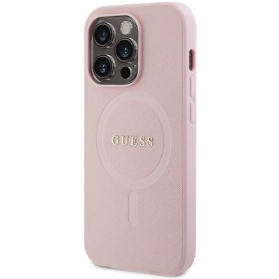 2. Guess GUHMP13LPSAHMCP Hülle für iPhone 13 Pro / 13 – rosa Saffiano MagSafe