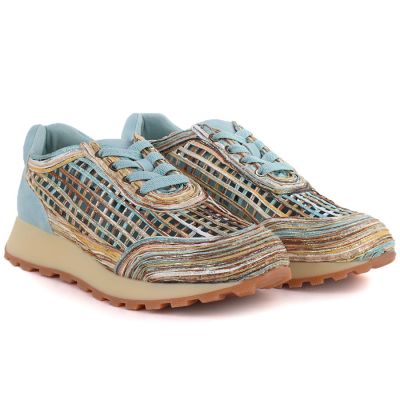 4. Damenschuhe mit Lochmuster in Blau und Beige Artiker 58C1289