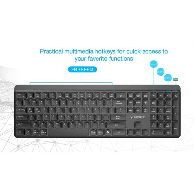 6. GEMBIRD Kabelloses Tastatur- und Maus-Set Slim Pro Business, Dual-Modus, 2,4 GHz + Bluetooth, US-Layout, Schwarz