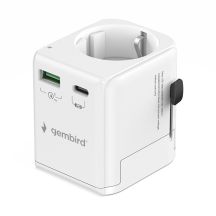 GEMBIRD UNIVERSAL-REISEADAPTER MIT ERDE 20 W, WEISS