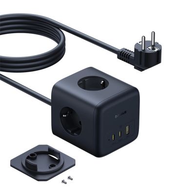 Baseus EnerFill FA11 67W Steckdosenleiste, USB-A + USB-C Würfel + 3 x EU-Steckdose 1,5m - Schwarz