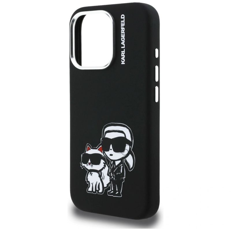 6. Karl Lagerfeld Silikon-Hülle Karl&Choupette Sketch MagSafe für iPhone 16 Pro Max – Schwarz