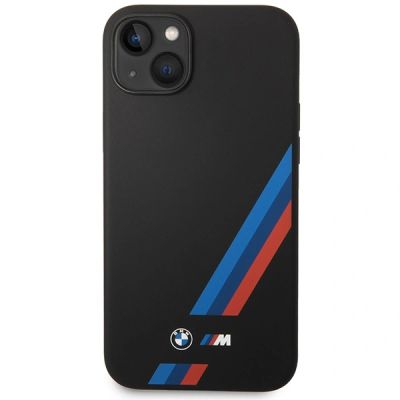 3. BMW Silikonhülle mit schrägen Streifen für iPhone 14 Plus / 15 Plus – Schwarz