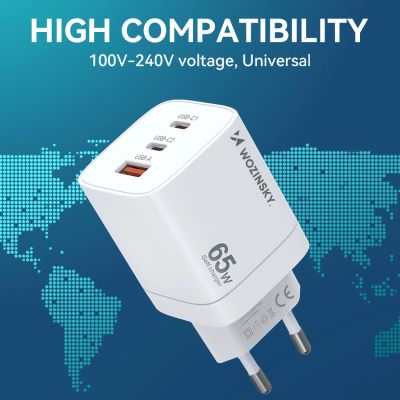 8. Wozinsky CGWCW 65W GaN Wandladegerät USB-A / 2 x USB-C - Weiß