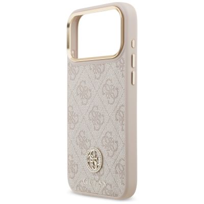 6. Guess 4G Strass Logo & Big Strap Metal Buttons MagSafe Case für iPhone 17 Pro Max - Pink