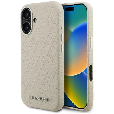 Karl Lagerfeld FW Stamped Karl MagSafe iPhone 16 Hülle - Beige