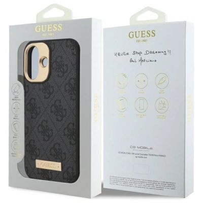 8. Guess 4G Logo Plate MagSafe Hülle für iPhone 16 Plus – Schwarz