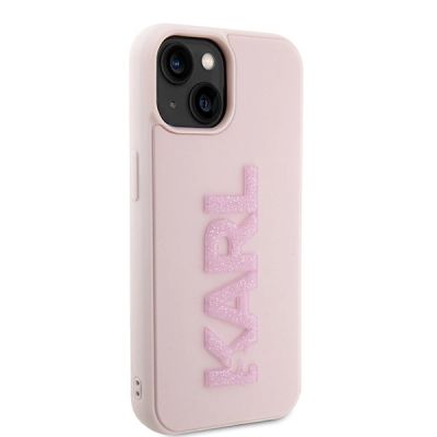 4. Karl Lagerfeld 3D Rubber Glitter Logo Hülle für iPhone 15 Plus – Rosa