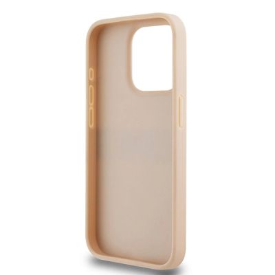 7. DKNY Lederhülle mit Monostreifen und Metalllogo für iPhone 15 Pro – Rosa