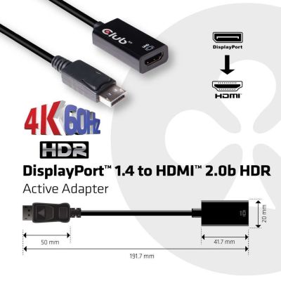 3. CLUB3D DisplayPort 1.4 zu HDMI 2.0b HDR Aktivadapter