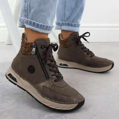 6. Braune Damen-Ankle-Boots mit Leopardenmuster, Rieker 44565-25
