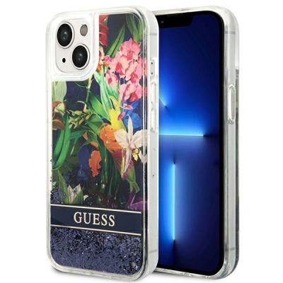 Guess GUHCP14MLFLSB iPhone 14 Plus 6.7 "blau / blaues Hardcase Flower Liquid Glitter