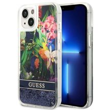 Guess GUHCP14MLFLSB iPhone 14 Plus 6.7 "blau / blaues Hardcase Flower Liquid Glitter