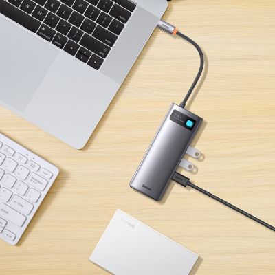 8. Baseus Metal Gleam Series HUB 7-in-1 Dockingstation USB Typ C - 1 x HDMI / 1 x VGA / 3 x USB 3.2 Gen. 1 / 1 x Power Delivery / 1 x RJ-45 Ethernet grau (WKWG040013)