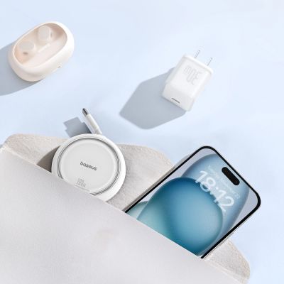 7. Baseus Free2Draw Mini USB-C – USB-C 100 W 1 m einziehbares Kabel – Weiß