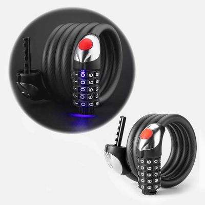 4. Rockbros RKS531 5-stelliges Fahrradschloss, Stahlseil, 120 cm, mit LED-Beleuchtung – schwarz